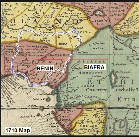 Biafra map in 1710 and Ojonma Ego Ndi Biafra, an Ancient Igbo Money